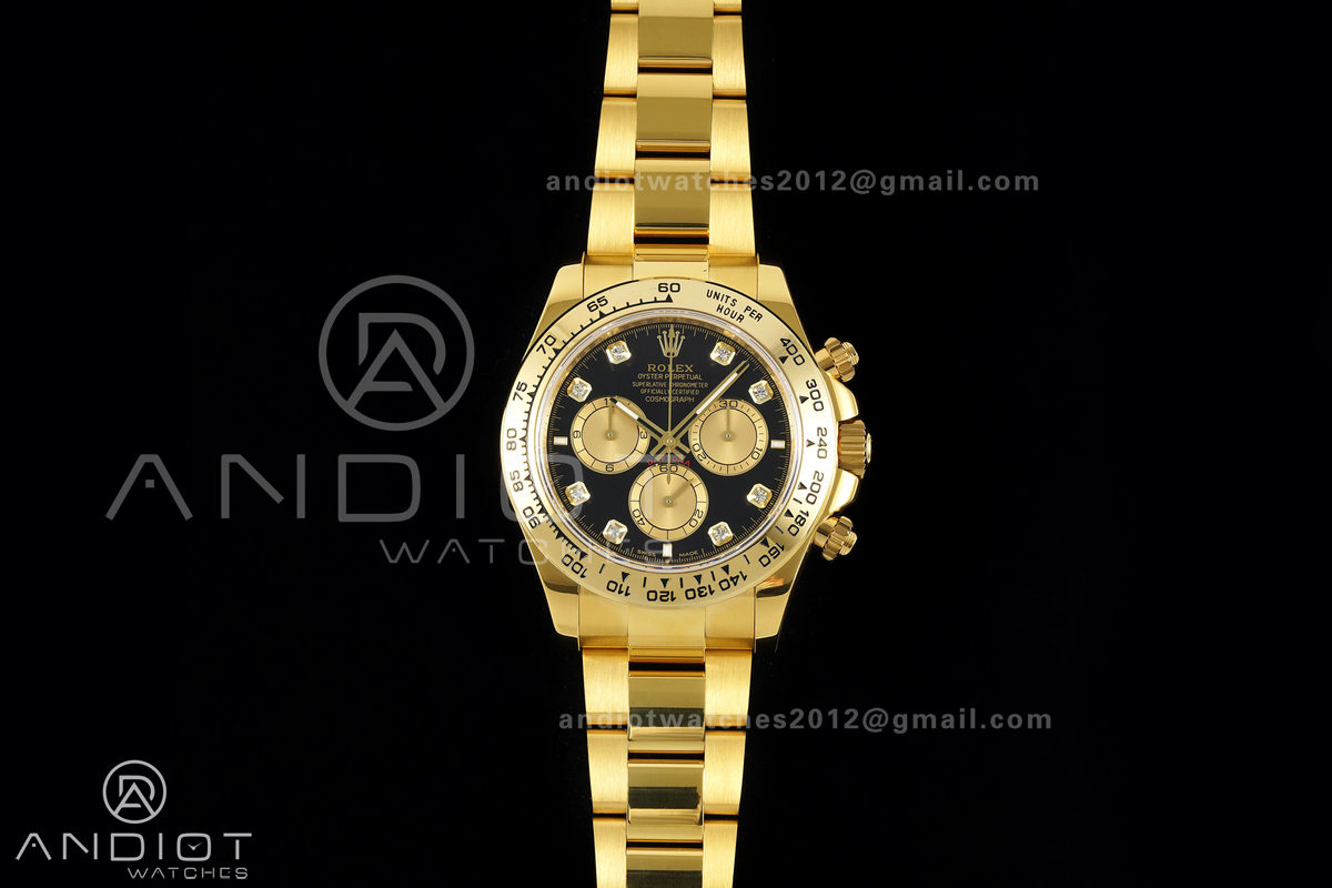 Daytona 126508 YG UFO 1:1 Best Edition Black/YG Diamonds Dial on YG Bracelet UF4131 (Free Sprung)